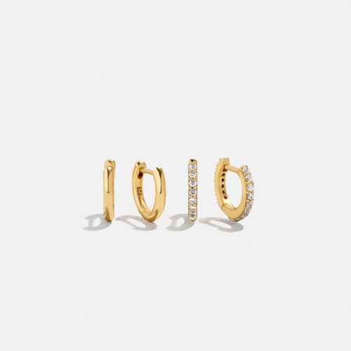 Nicole 18K Gold Earring Set - Gold/Pavé
